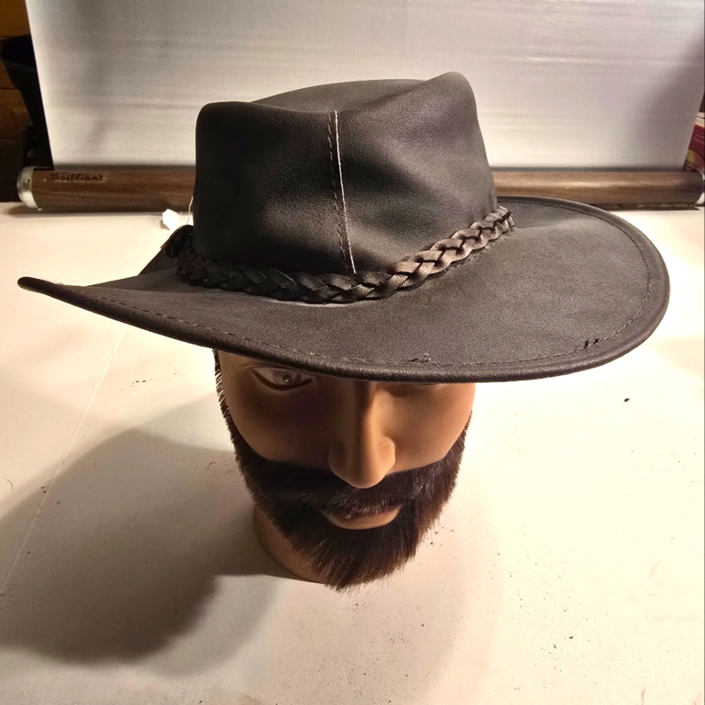 JACARU VINTAGE AUSTRALIAN LEATHER DK BROWN STYLE BUSH HAT  NWT SIDE MEDUIM